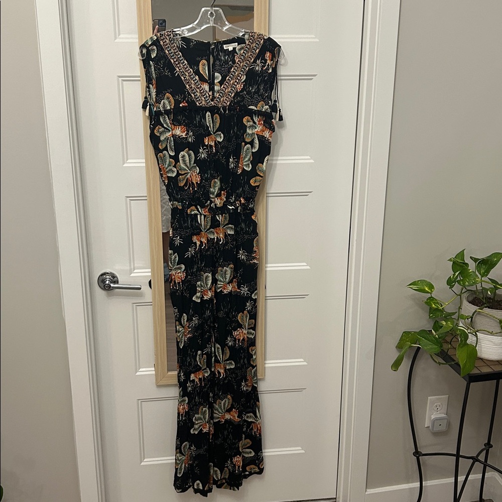 POUPETTE ST BARTH Black Tiger Print Long Jumpsuit Small EUC